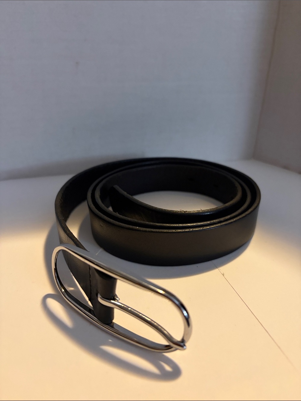 Classic Black Leather Men’s Belt with Silver Buckle